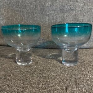Set of Two Teal Glass Margarita cups